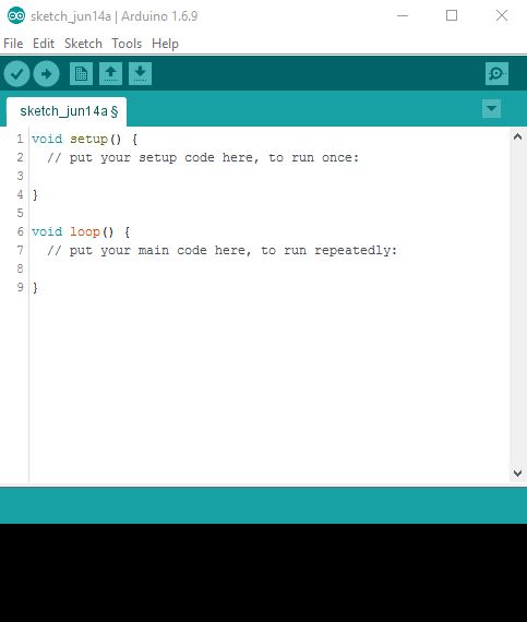 หน้าต่างหลังเปิดใช้งาน Arduino IDE 1.6.9 ครั้งแรก